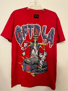 NWOT GFTD Skeleton Graphic Tee Red Punk Skull Streetwear Shirt Medium